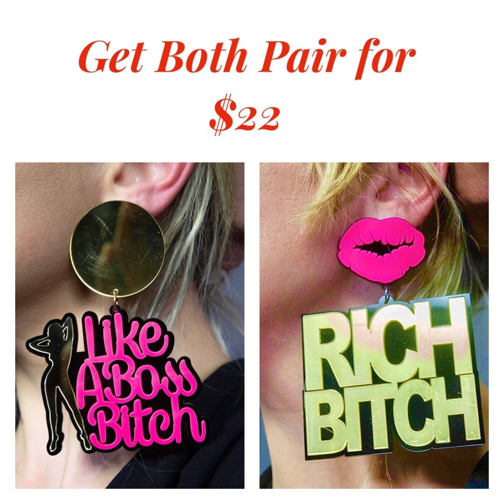 Get 2 Pair Of Statement Earrings X-Large Pink Gold
